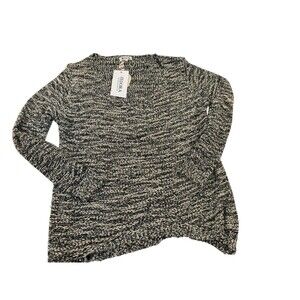 Miracle City Tan Black Sequin Shine Sweater Women Loose Knit Sparkles Size S M